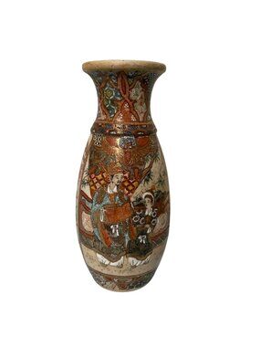 Old Japanese Meiji Period Satsuma Vase Hand Painted Teacher And Student